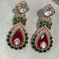 Gold Plated Ruby Green Paisley Statement Earrings, Designer CZ Drop Earrings
