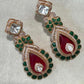 Gold Plated Ruby Green Paisley Statement Earrings, Designer CZ Drop Earrings