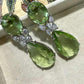 Silver Tone Green Drop Earrings, Faceted Pear Statement Earrings