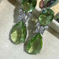 Silver Tone Green Drop Earrings, Faceted Pear Statement Earrings