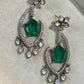 Gold Plated Emerald Green Statement Earrings, Designer CZ Drop Earrings