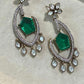 Gold Plated Emerald Green Statement Earrings, Designer CZ Drop Earrings