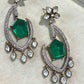 Gold Plated Emerald Green Statement Earrings, Designer CZ Drop Earrings