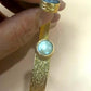 Gold Plated Gemstone Cuff Bracelet, Blue Stone Open Bangle, Minimalist Adjustable Bracelet