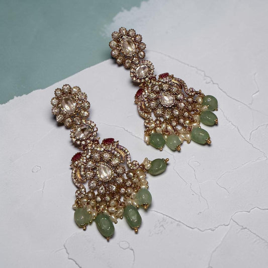 Mint Green Chandbali Earrings, Gold Plated Statement Earrings