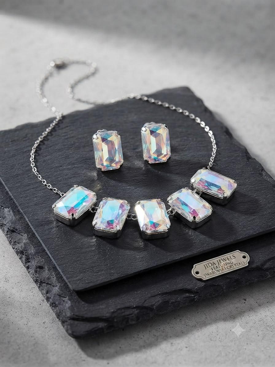 swarovski Necklace and Earrings Set, Contemporary Elegance