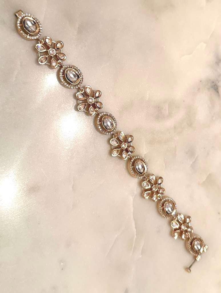 Gold Plated Kundan Bracelet, Floral Statement Bracelet