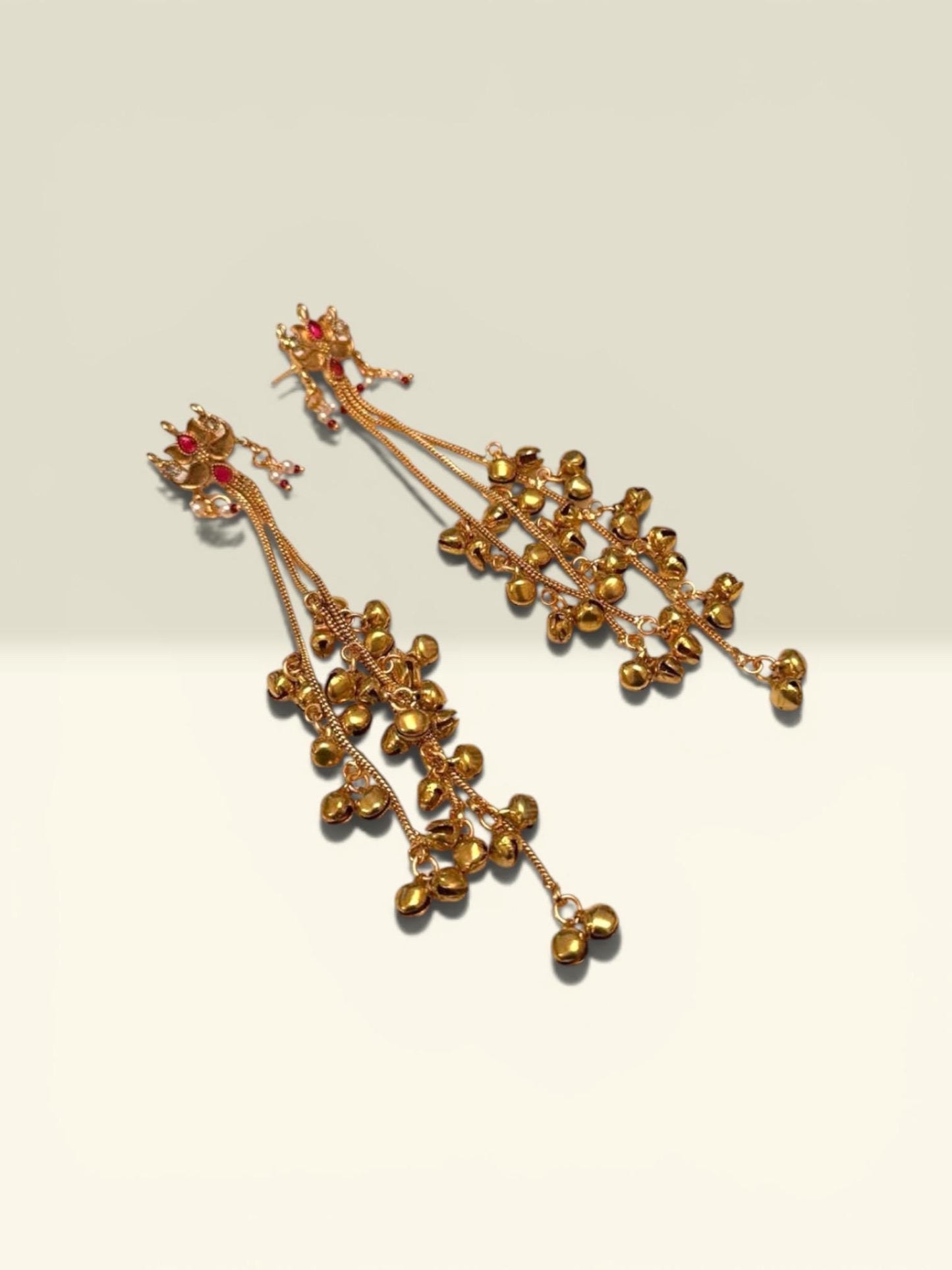 Long Tassel Earrings, Gold Plated Dangle Earrings, Bell Drop