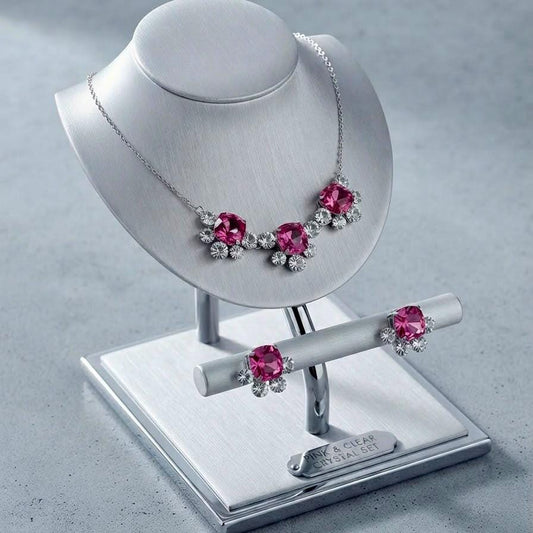 Elegant Silver tone Necklace Set with sarouski/Baguette Cubic Zirconia and Matching Drop Earrings