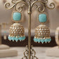 Turquoise Jhumka Earrings, Kundan Style Gold Tone Statement Earrings