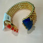 Gold Plated Adjustable Open Cuff Bracelet, Blue & Orange Gemstone Bangle
