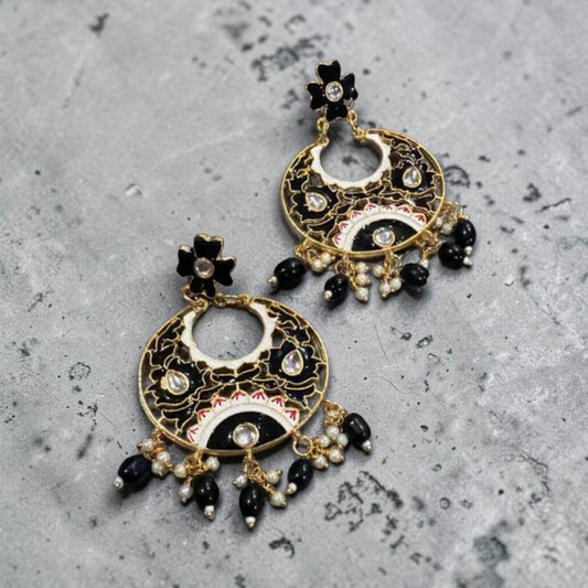 k Enamel Statement Earrings, Gold Tone Boho Dangle Earrings