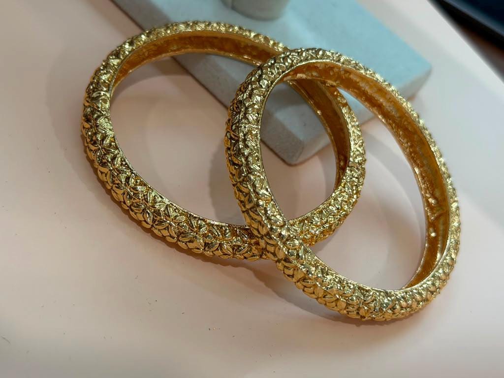 Gold Plated Textured Bangle Set, Handmade Stackable Bangles, Traditional Indian Bangles