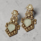 White Ivory Geometric Statement Drop Earrings, Gold Tone Alloy, Rhinestones