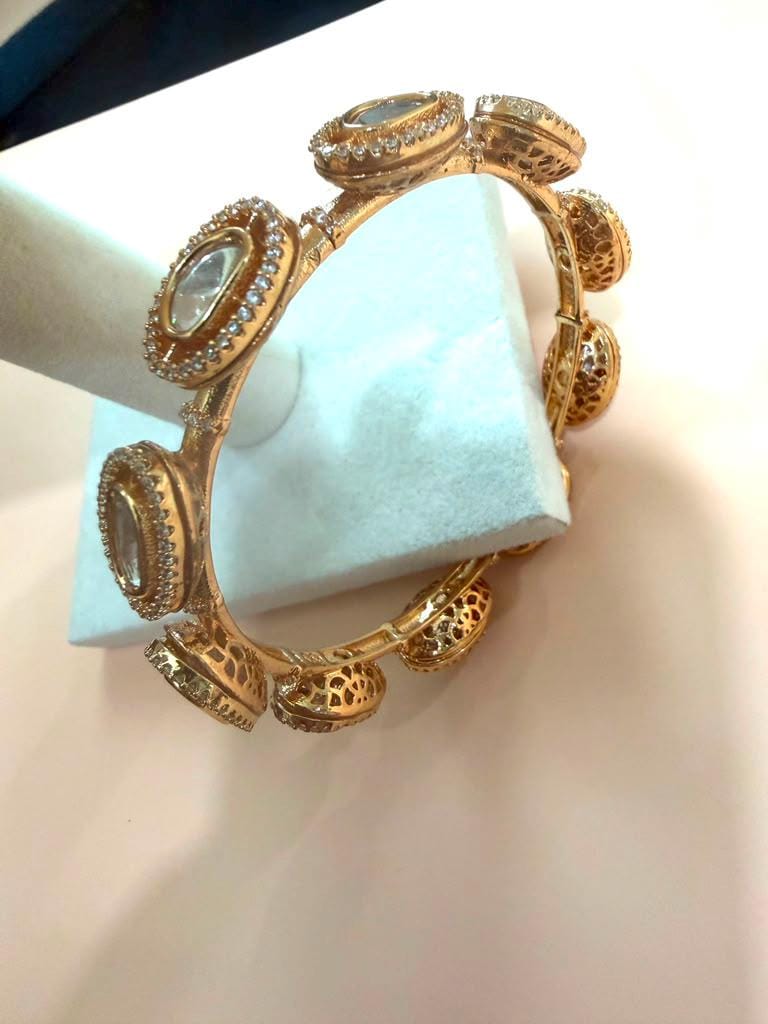 Gold Plated Open Cuff Bracelet, Kundan Style Statement Bangle, Handmade Designer Cuff
