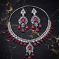 Elegant Highend designer Silver Tone Jewelry Set with Ruby Red Stones for Receptions and Occasions Statement piece