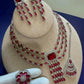 Luxury Silver Tone Ruby Red Bridal Jewelry Set with Matching Earrings and Ring