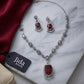 Elegant Silver Tone Ruby Red Bridal Necklace Set with Matching Earrings for Special Occasions