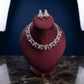 Elegant Silver Tone Ruby Red Floral Necklace Set with Matching Earrings for Special Occasions