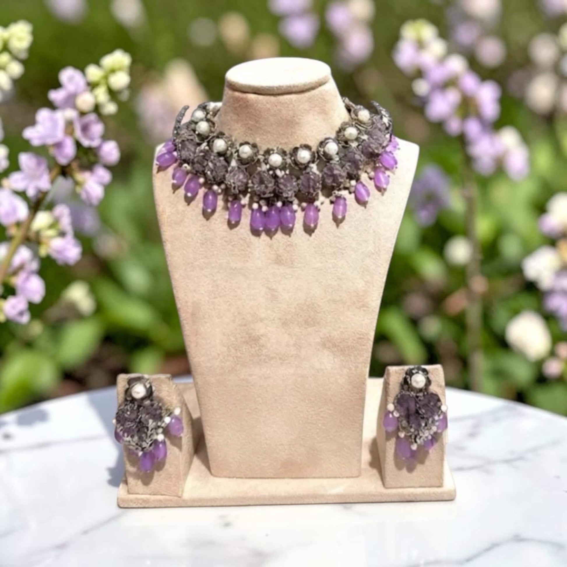 Purple Bridal Choker Necklace Set with Matching Jewelry for Special Occasions