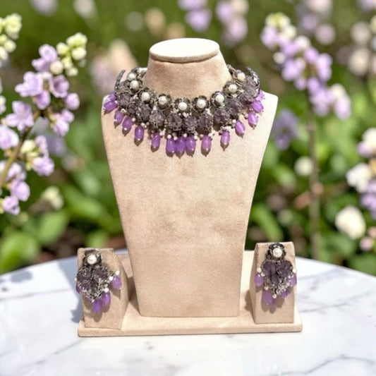Purple Bridal Choker Necklace Set with Matching Jewelry for Special Occasions