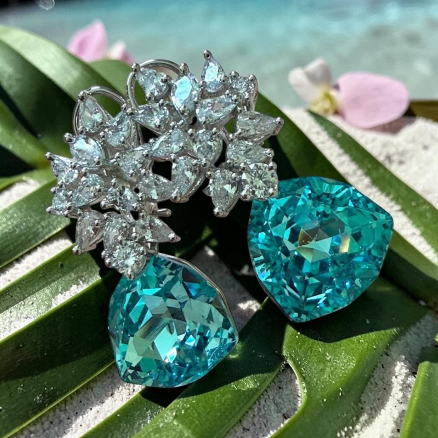 Designer Statement Drop Earrings, Luxury Dangle Earrings, Floral Bridal