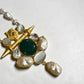 Baroque Pearl Pendant Necklace with Emerald Stone in Gold Tone for Women