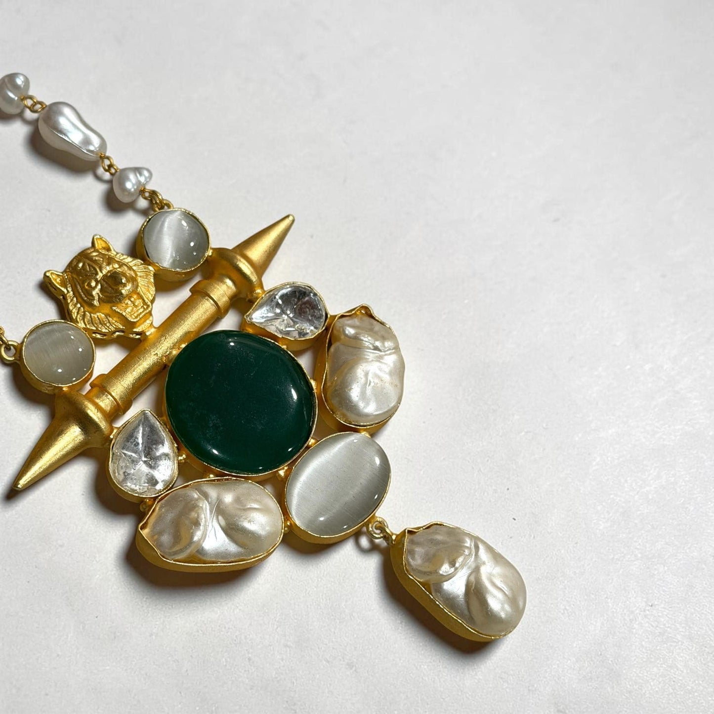 Baroque Pearl Pendant Necklace with Emerald Stone in Gold Tone for Women