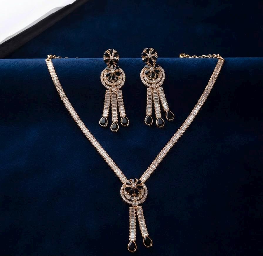 Black and gold Tone Necklace Set with Matching Earrings for Women