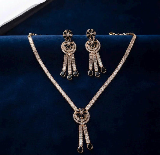 Black and gold Tone Necklace Set with Matching Earrings for Women