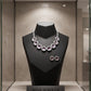 Pink Floral Necklace Set with Matching Stud Earrings for Women