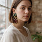 Red Statement Drop Earrings, Gold Plated Lion Motif Earrings, Multicolor Gemstone