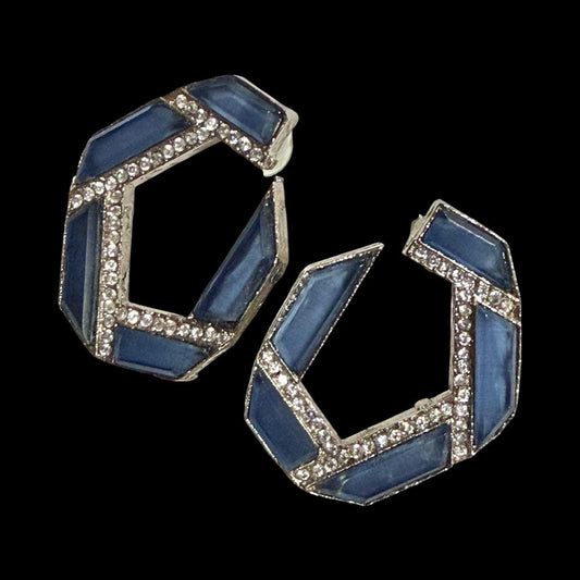 Geometric Hoop Earrings, Silver Plated Statement Hoops, Modern Open Hoop