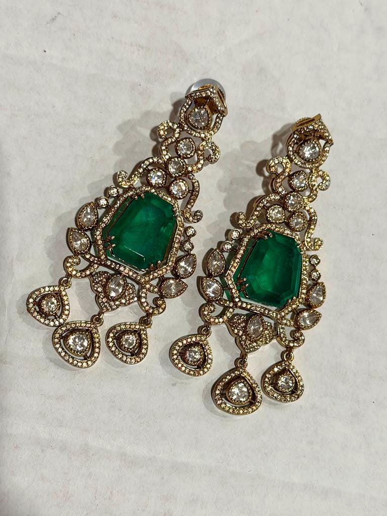 Emerald Green Statement Earrings, Gold Plated Chandelier Earrings