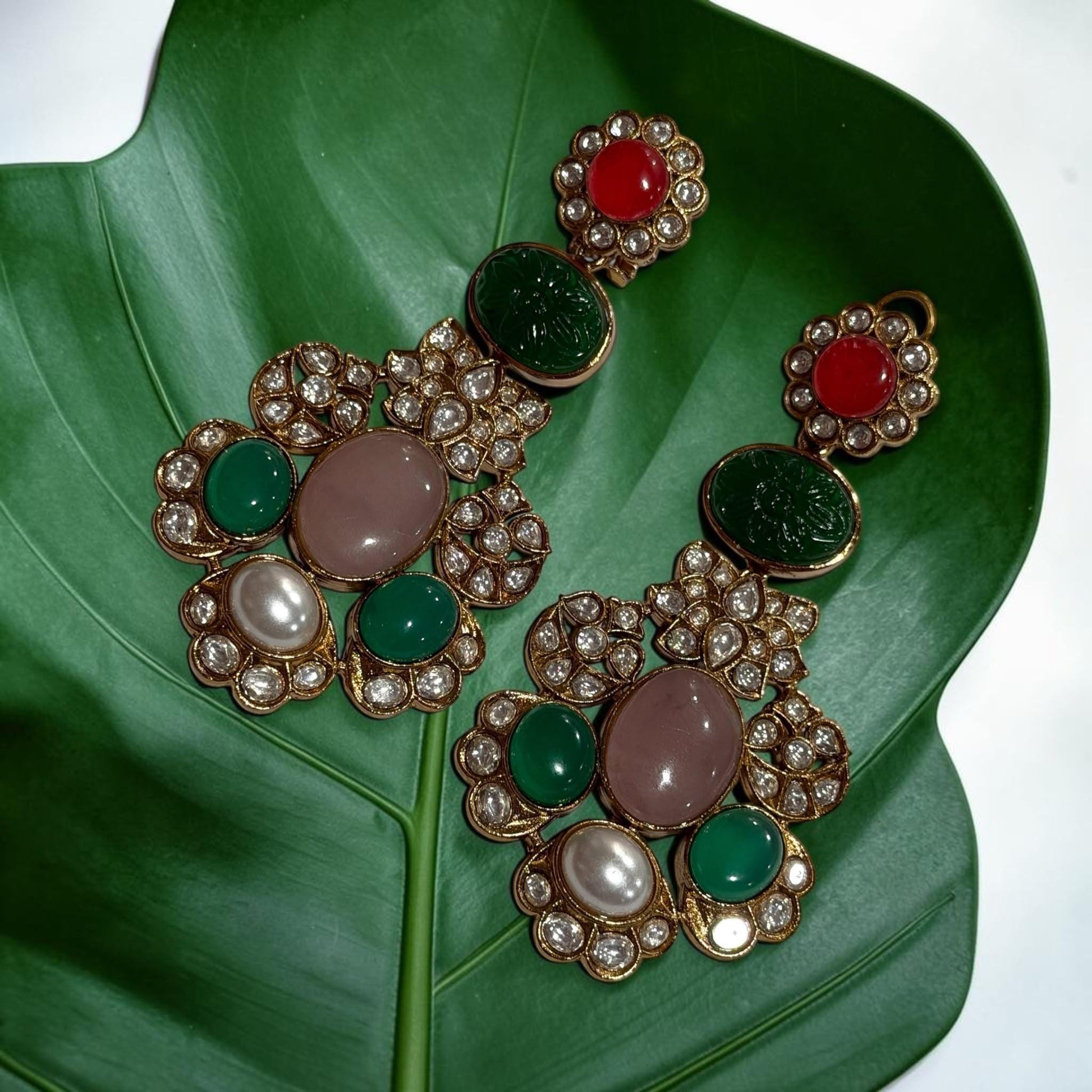 Multicolor Statement Earrings, Gold Plated Floral Drop Earrings, Pearl Design