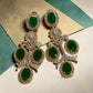 Emerald Green Chandelier Earrings, Gold Plated Statement Earrings