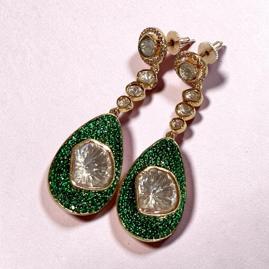 Green Druzy Teardrop Earrings, Gold Plated Statement Drop Earrings