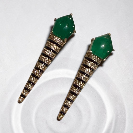 Green Stone Spike Drop Earrings, Gold Plated Statement Earrings, Geometric Dangle