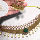 Statement Gold Plated Choker/Necklace Set with Emerald Stone and Matching Earrings