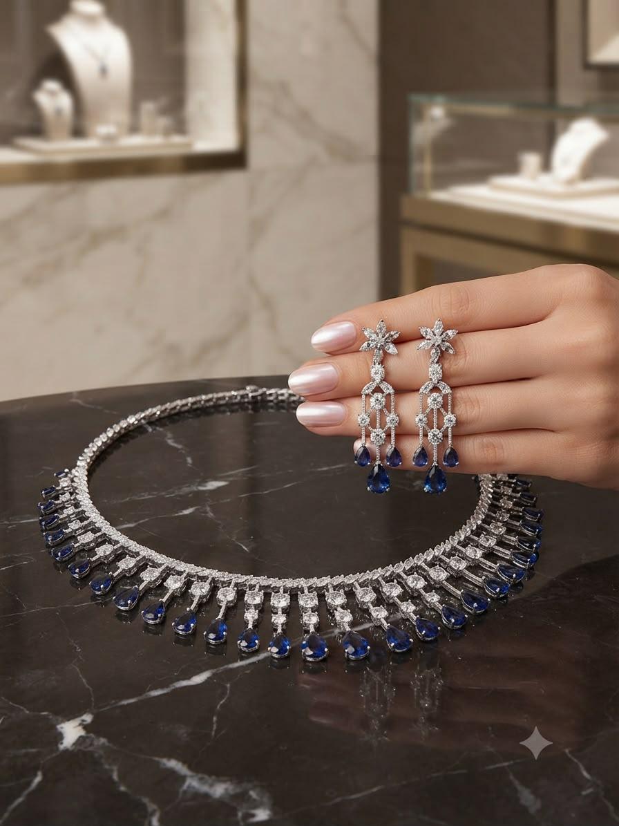 Vintage Inspired Necklace Set with Rhodium Finish and Teardrop Accents