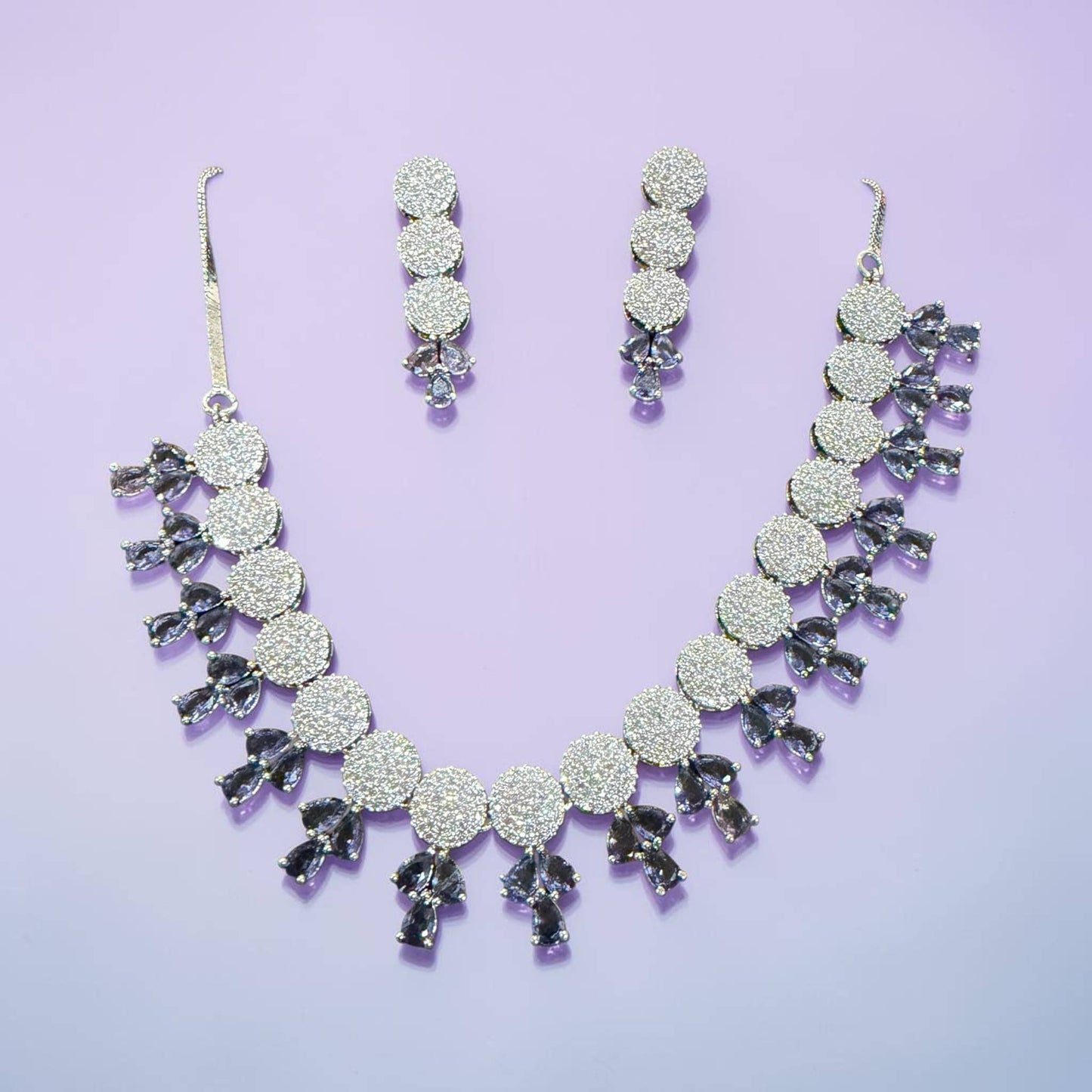 Elegant Leaf Inspired Necklace Set with Rhodium Finish and CZ Stones