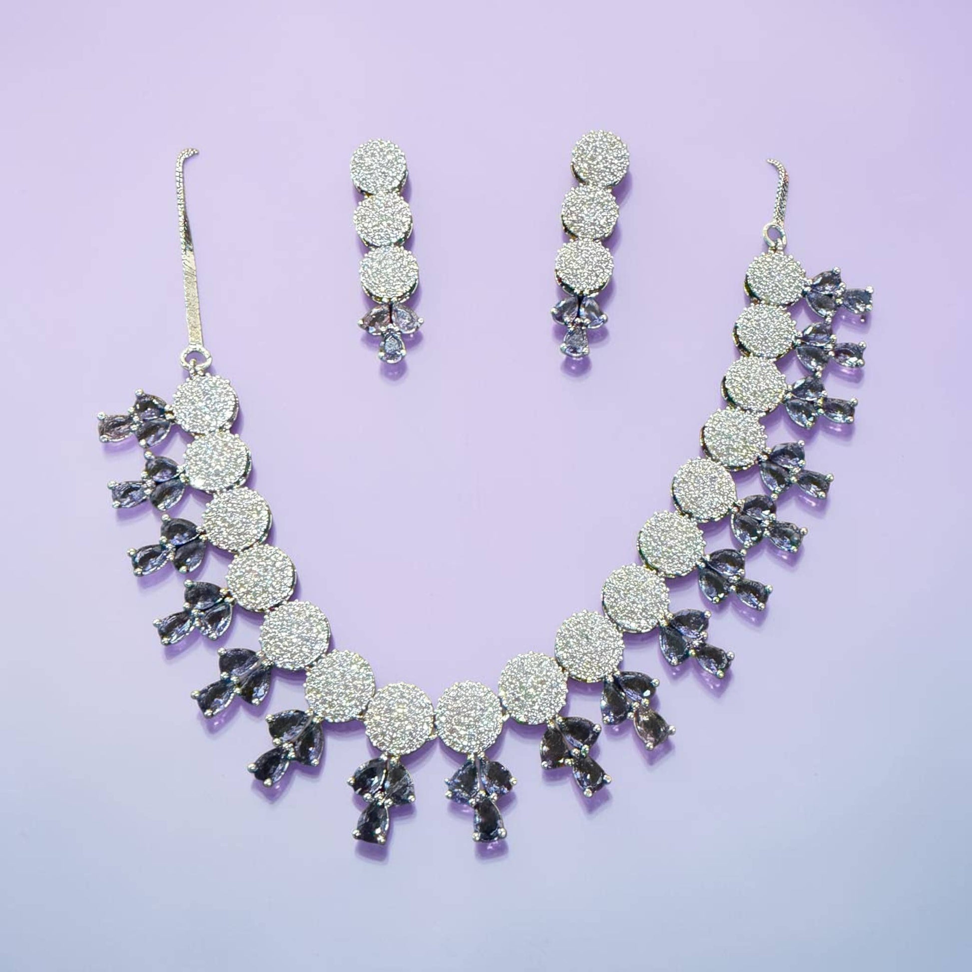 Elegant Leaf Inspired Necklace Set with Rhodium Finish and CZ Stones