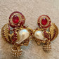 Luxury Gold-Toned Pearl & Black Stone fusion Earrings pakistani bollywood Style