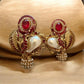 Luxury Gold-Toned Pearl & Black Stone fusion Earrings pakistani bollywood Style