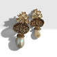 Luxury Gold-Toned Pearl & Black Stone fusion Earrings pakistani bollywood Style