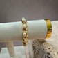 Gold Plated White Stone Bangle Bracelet, Handmade Statement Cuff, Textured Open Bangle