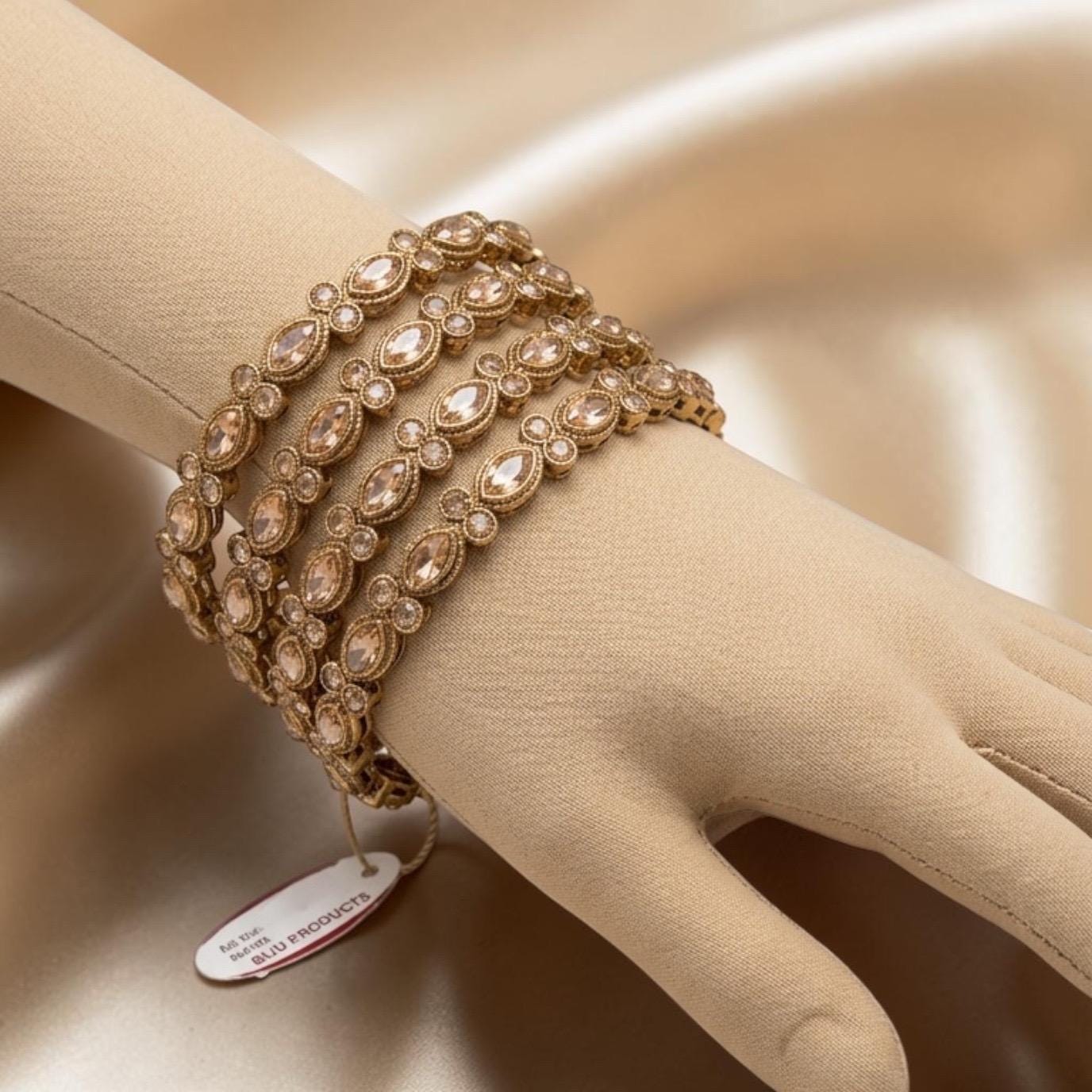 Gold Plated Champagne Polki kundan Stone Bangle Set, Designer Stackable Bangles