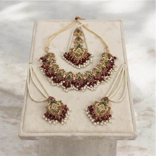 Exquisite Ruby and emerald Necklace Set with Earrings - Traditional Indian Bridal Jewelry