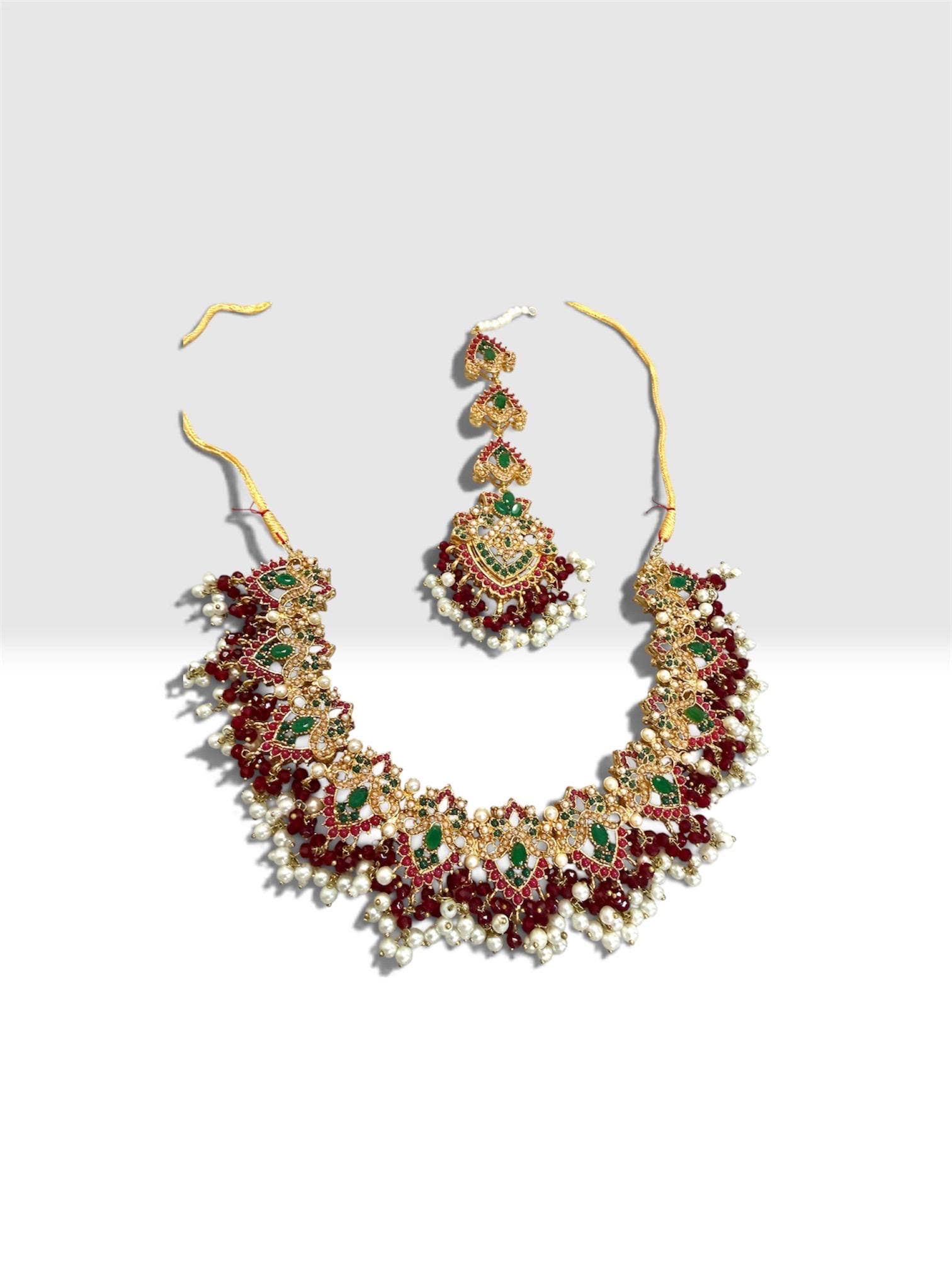 Exquisite Ruby and emerald Necklace Set with Earrings - Traditional Indian Bridal Jewelry