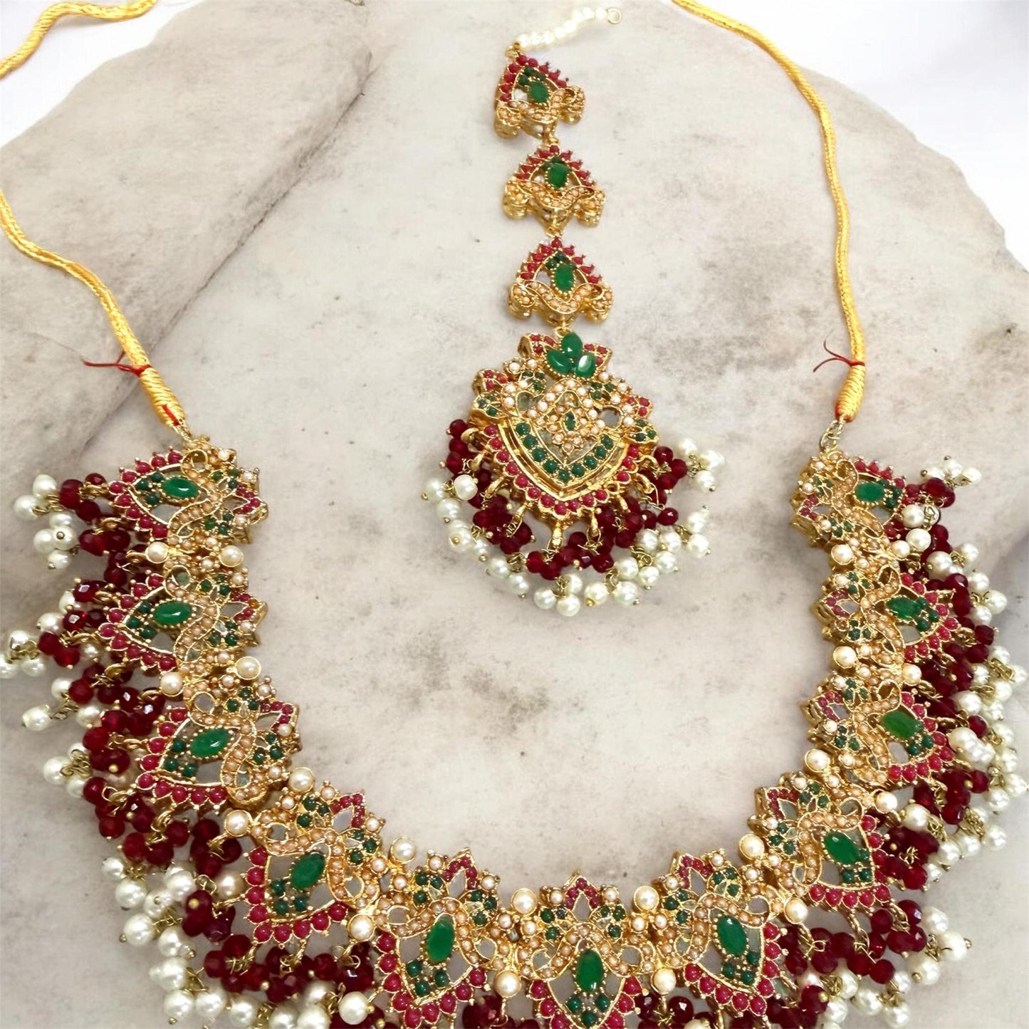 Exquisite Ruby and emerald Necklace Set with Earrings - Traditional Indian Bridal Jewelry
